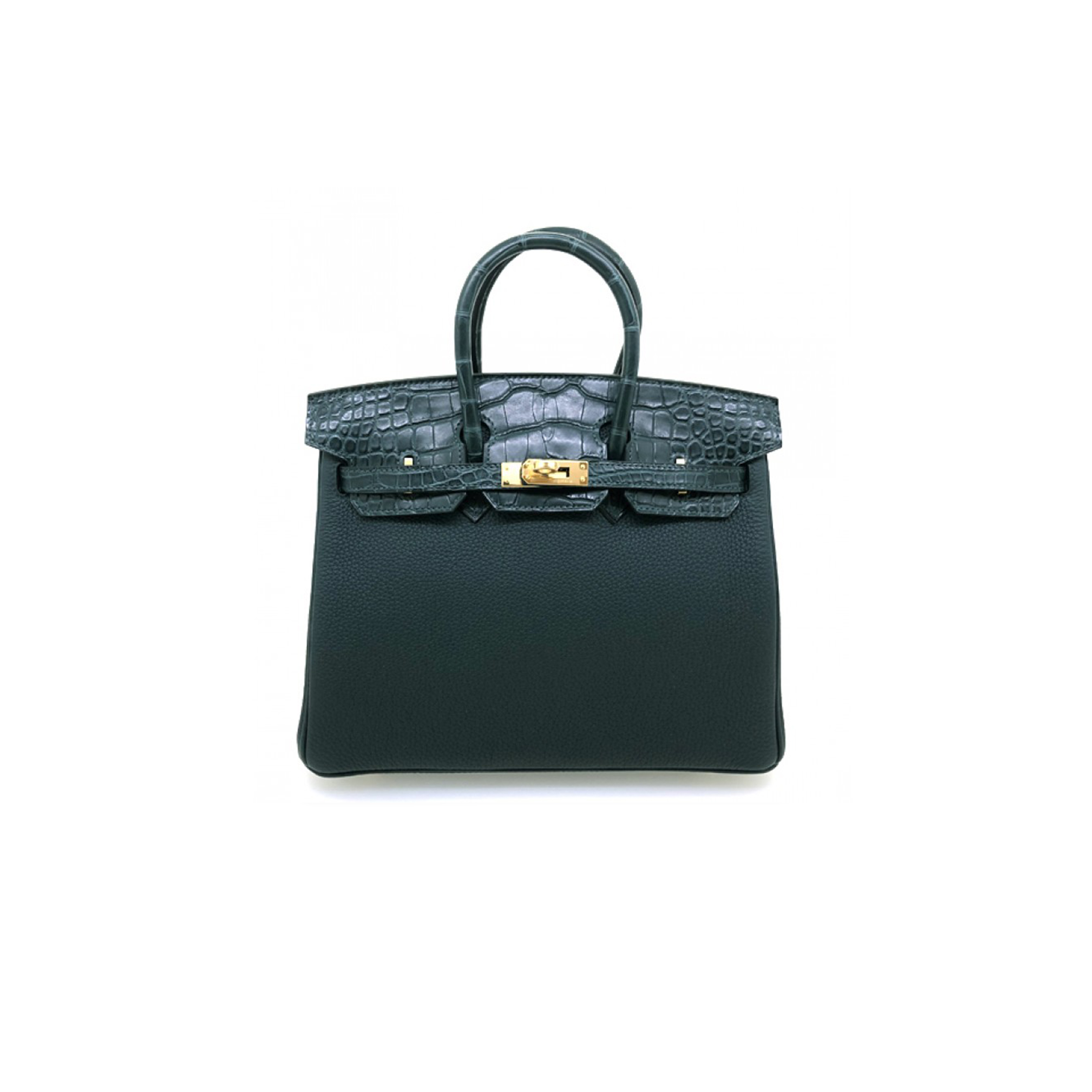 HERMÈS MASTER BIRKIN 25 CROCODILE AND TOGO LEATHER PRUSSIAN GREEN SILVER BUCKLE H076216CK29 (25*20*13cm)